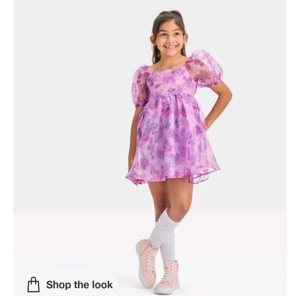Disney Girl Minnie Mouse Purple  Organza Dress size 8 Short Sleeve Flounce